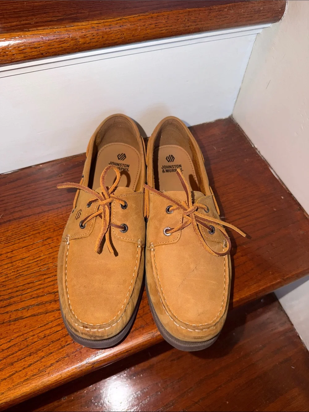 Johnston & Murphy Boy’s Brown Tan Oiled Leather Suede Boat Shoes